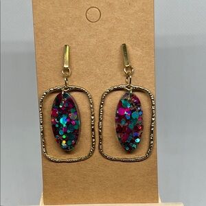 Gold and Multicolor Dangle Earrings